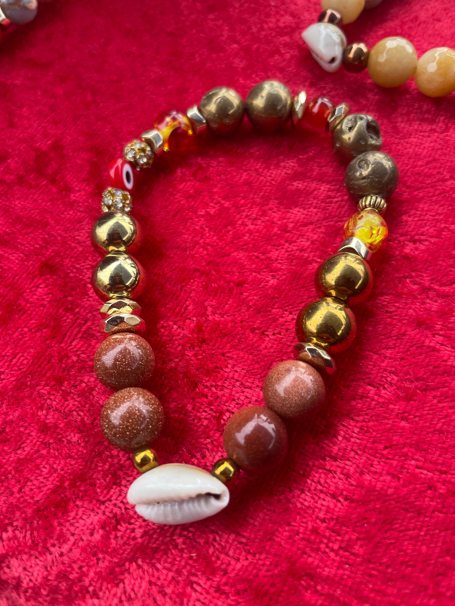 Agate, Hematite, Goldstone Beaded Bracelet