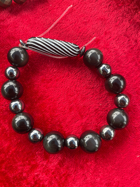 Obsidian & Hematite Beaded Bracelet