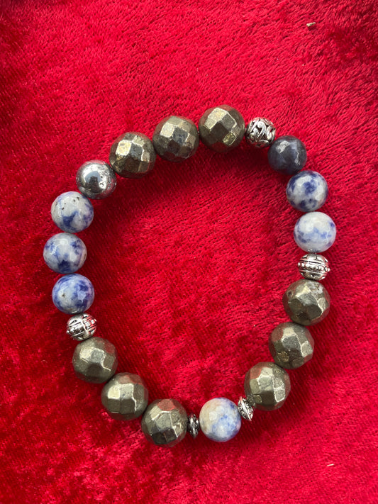 Pyrite, Soldalite, Lapiz Beaded Bracelet