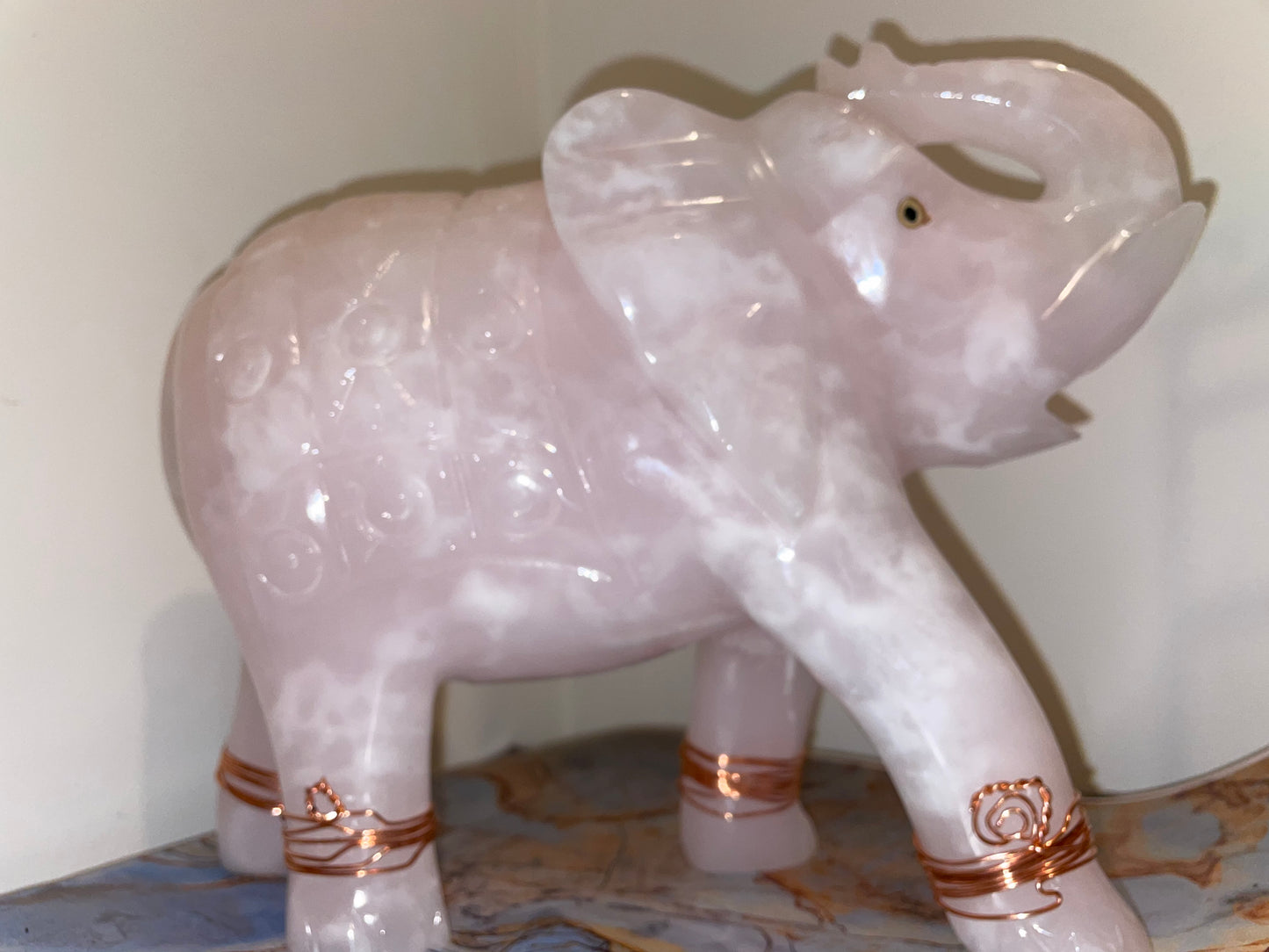 Rose Quartz Elephant Statue Figurine For Love